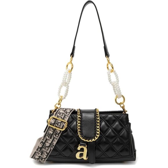 🆕Women Black Shoulder Elegant Clutch Purse with Pearl Chain Strap Crossbody Bag - Picture 1 of 6